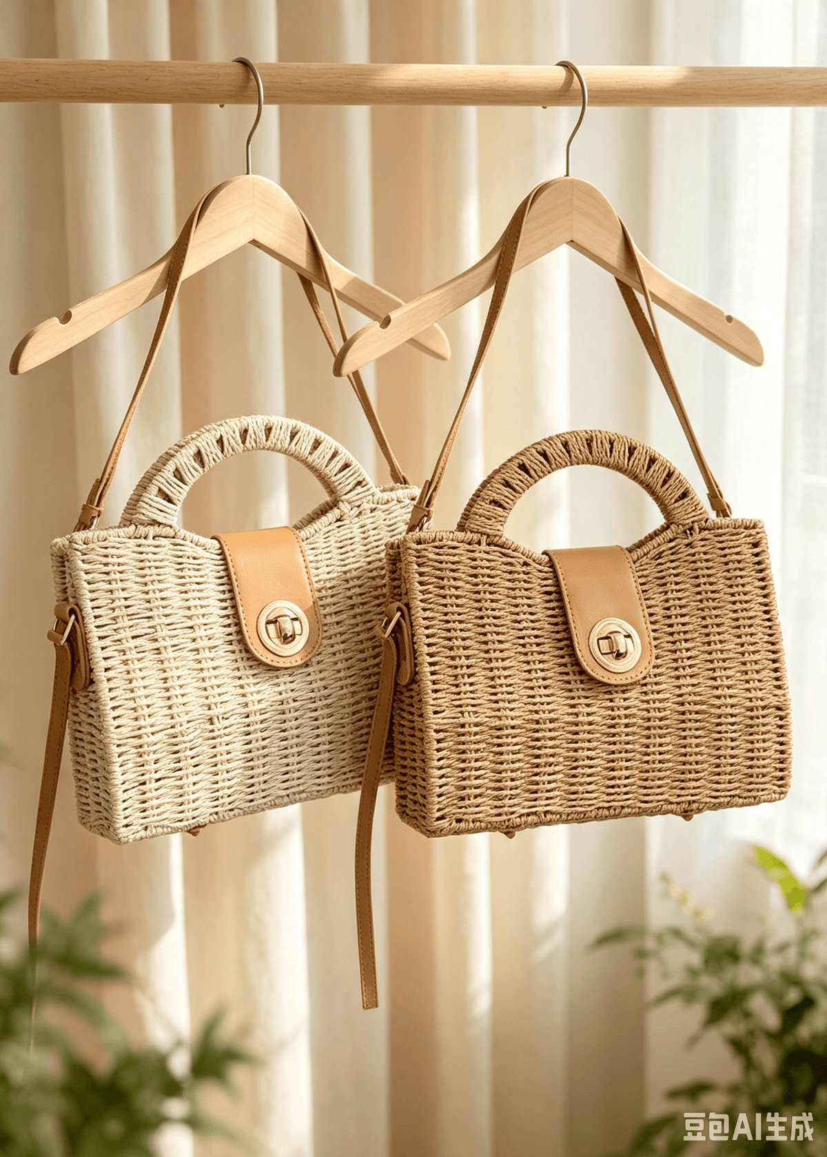 Boho Handwoven Straw Beach Tote Crossbody Bag