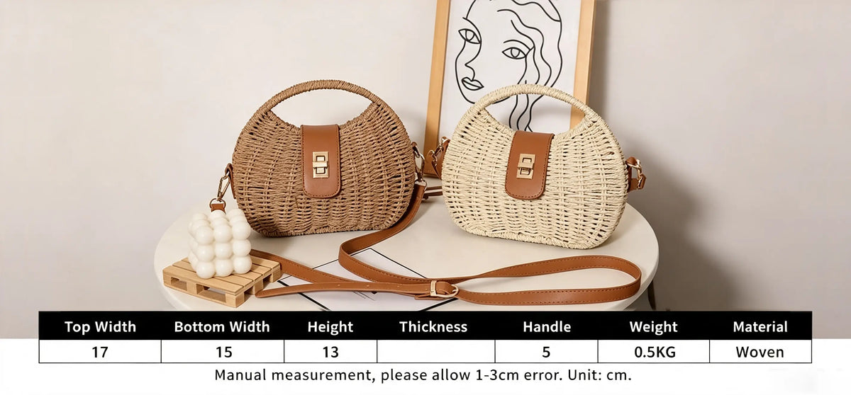 French Chic Woven Straw Beach Crossbody Tote Bag