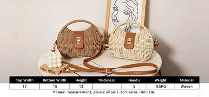 French Chic Woven Straw Beach Crossbody Tote Bag