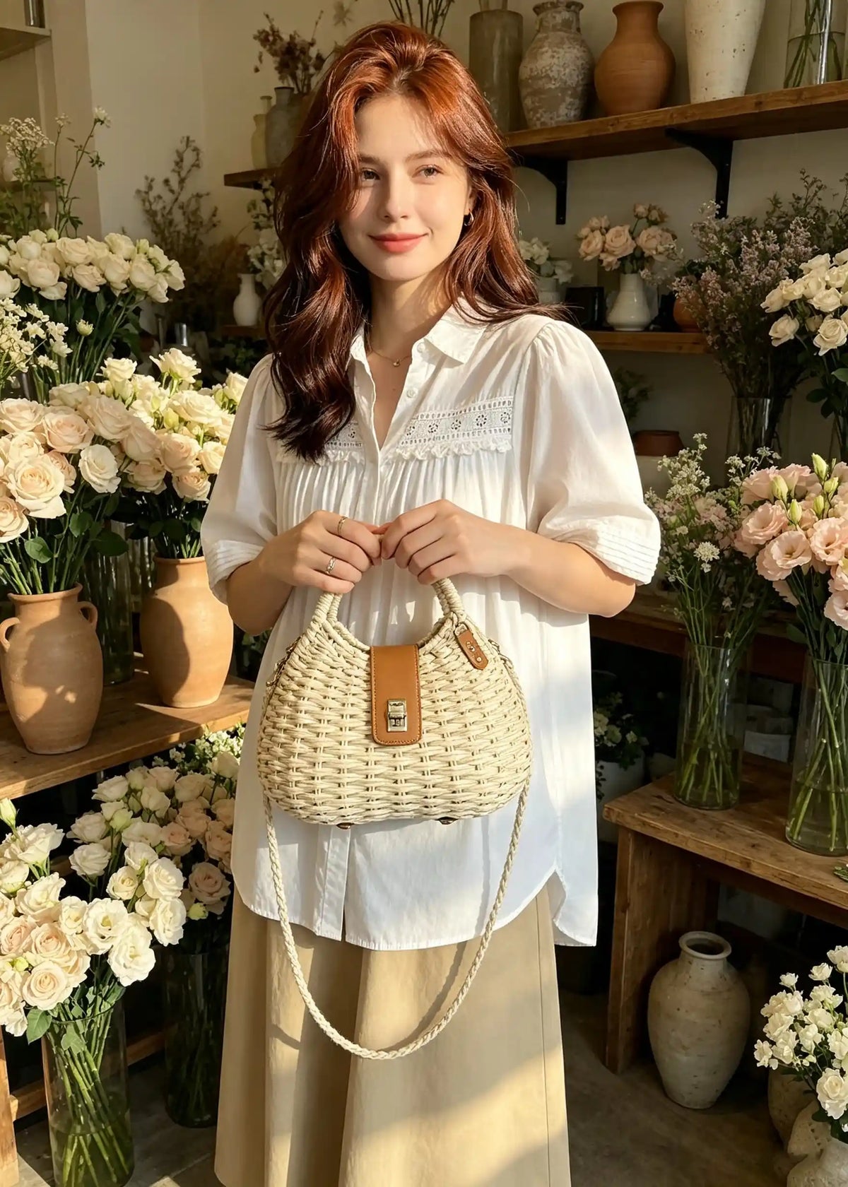French Chic Woven Straw Beach Crossbody Tote Bag