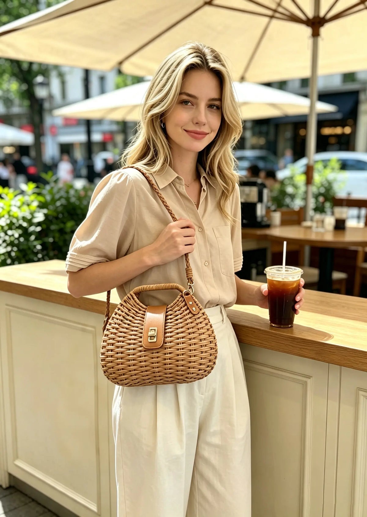French Chic Woven Straw Beach Crossbody Tote Bag