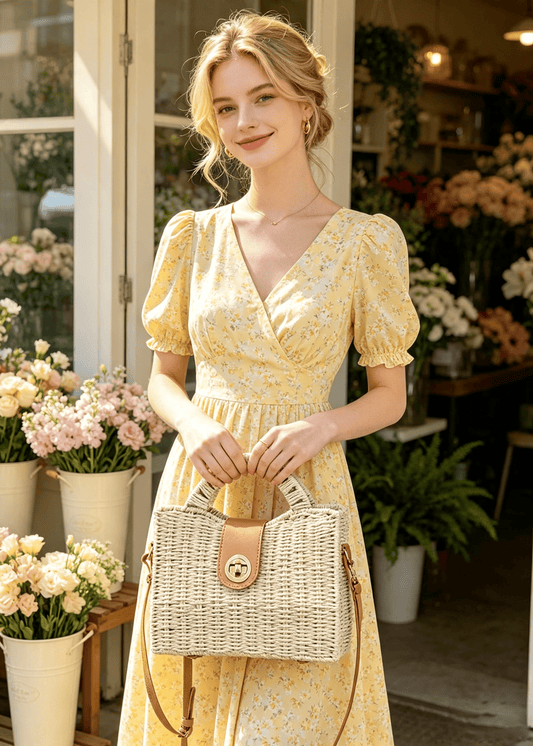 Boho Handwoven Straw Beach Tote Crossbody Bag
