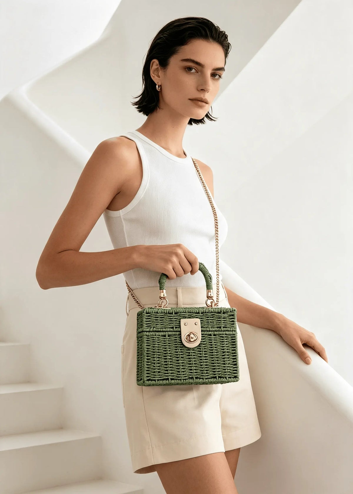 Vintage Lightweight Straw Box Crossbody Bag