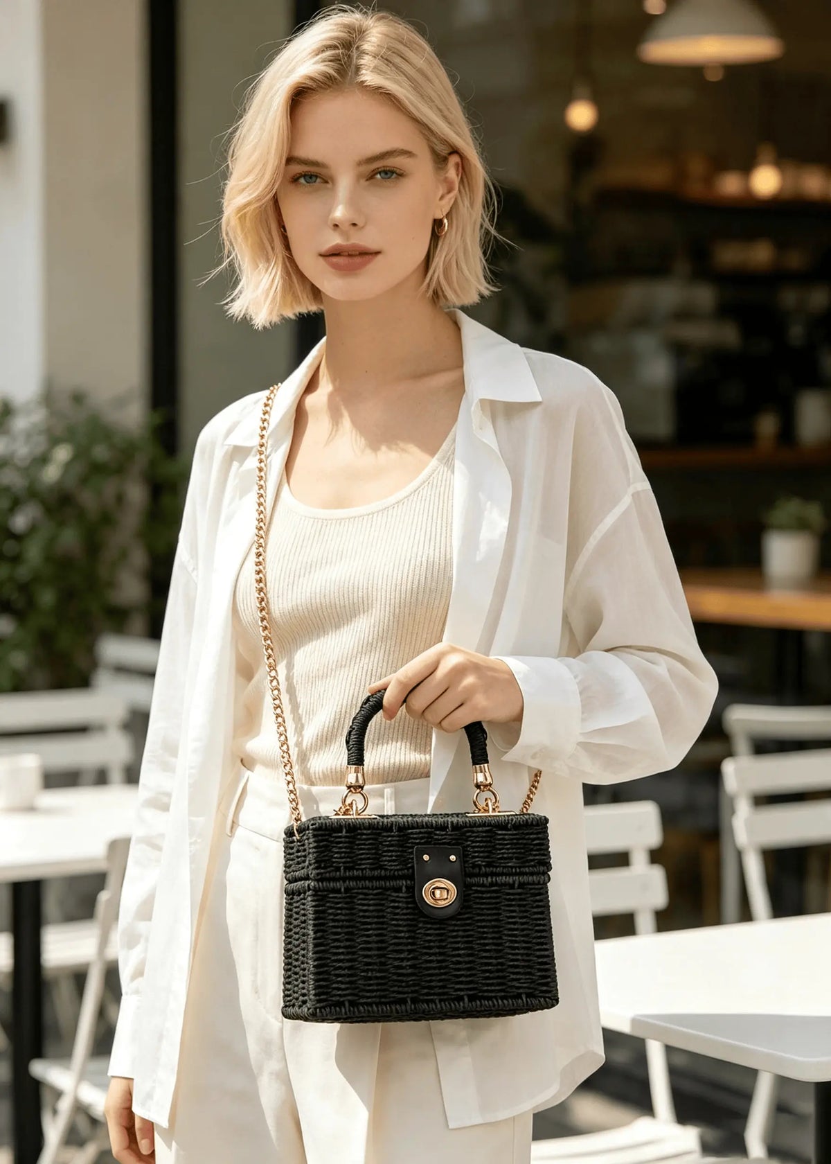 Vintage Lightweight Straw Box Crossbody Bag