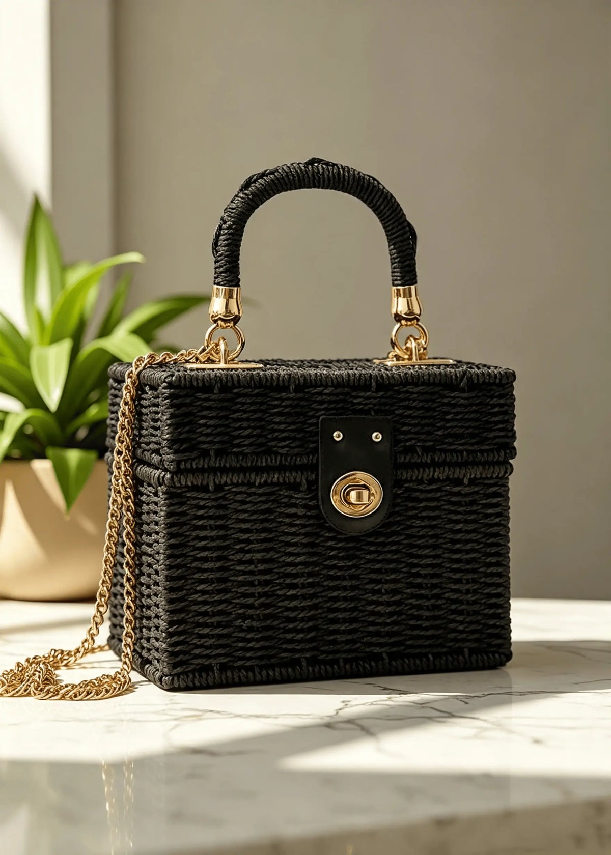 Vintage Lightweight Straw Box Crossbody Bag