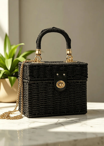 Vintage Lightweight Straw Box Crossbody Bag