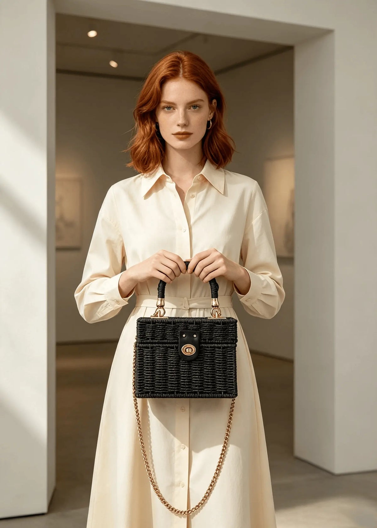 Vintage Lightweight Straw Box Crossbody Bag