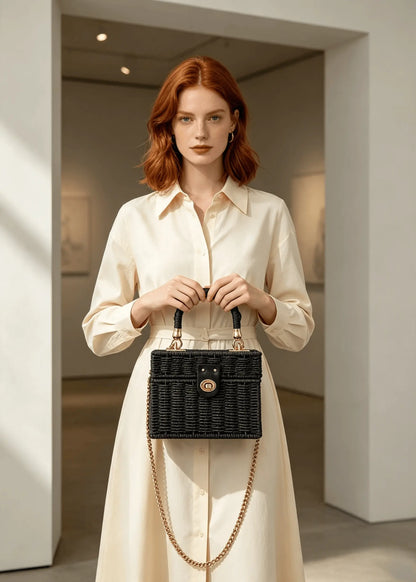 Vintage Lightweight Straw Box Crossbody Bag