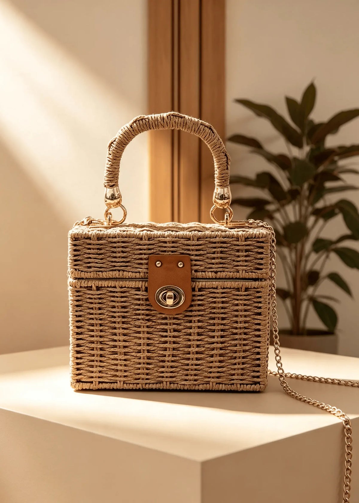 Vintage Lightweight Straw Box Crossbody Bag