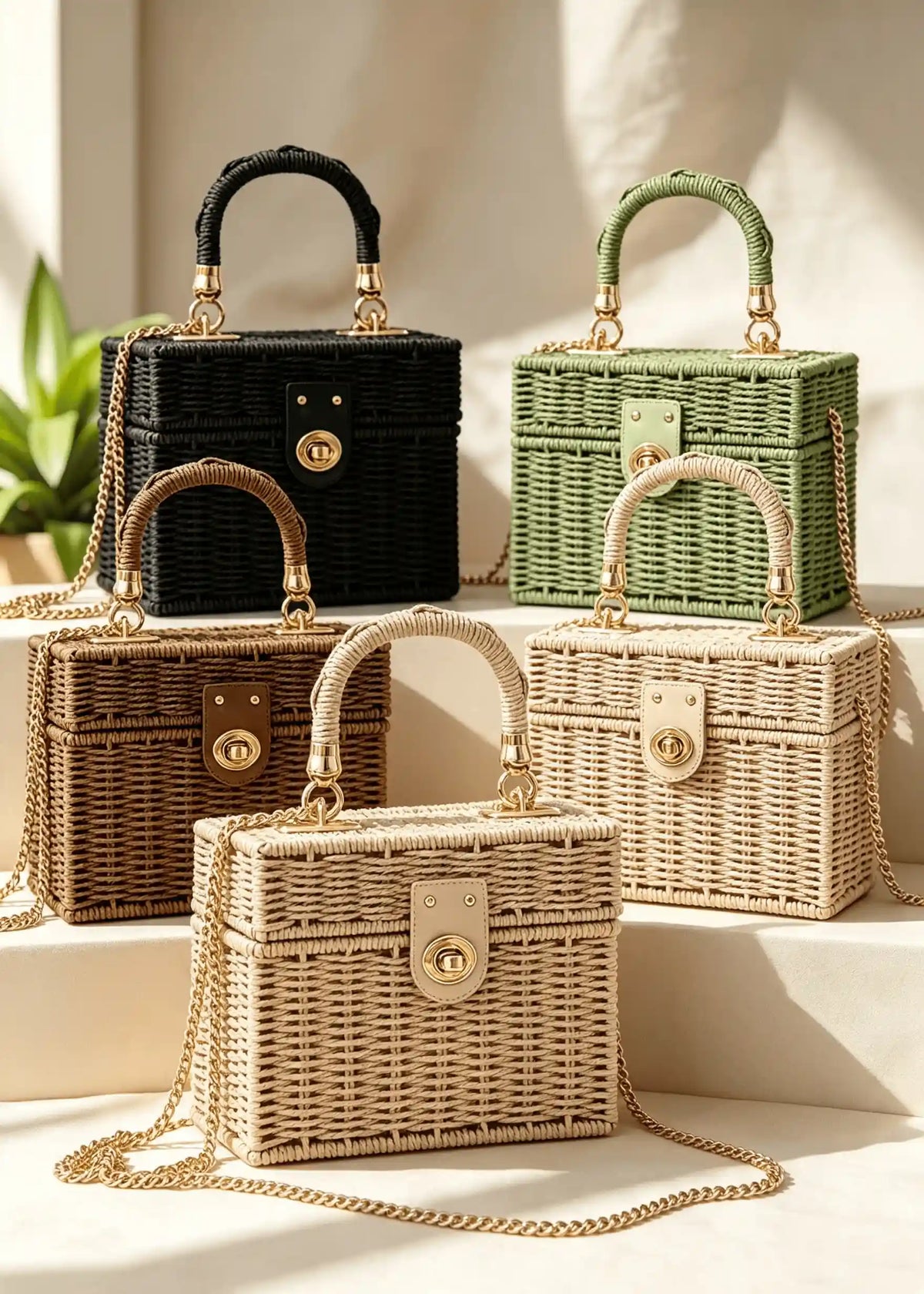 Vintage Lightweight Straw Box Crossbody Bag