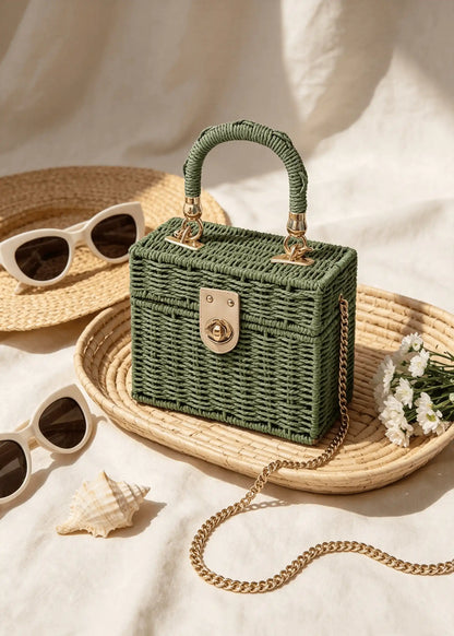 Vintage Lightweight Straw Box Crossbody Bag