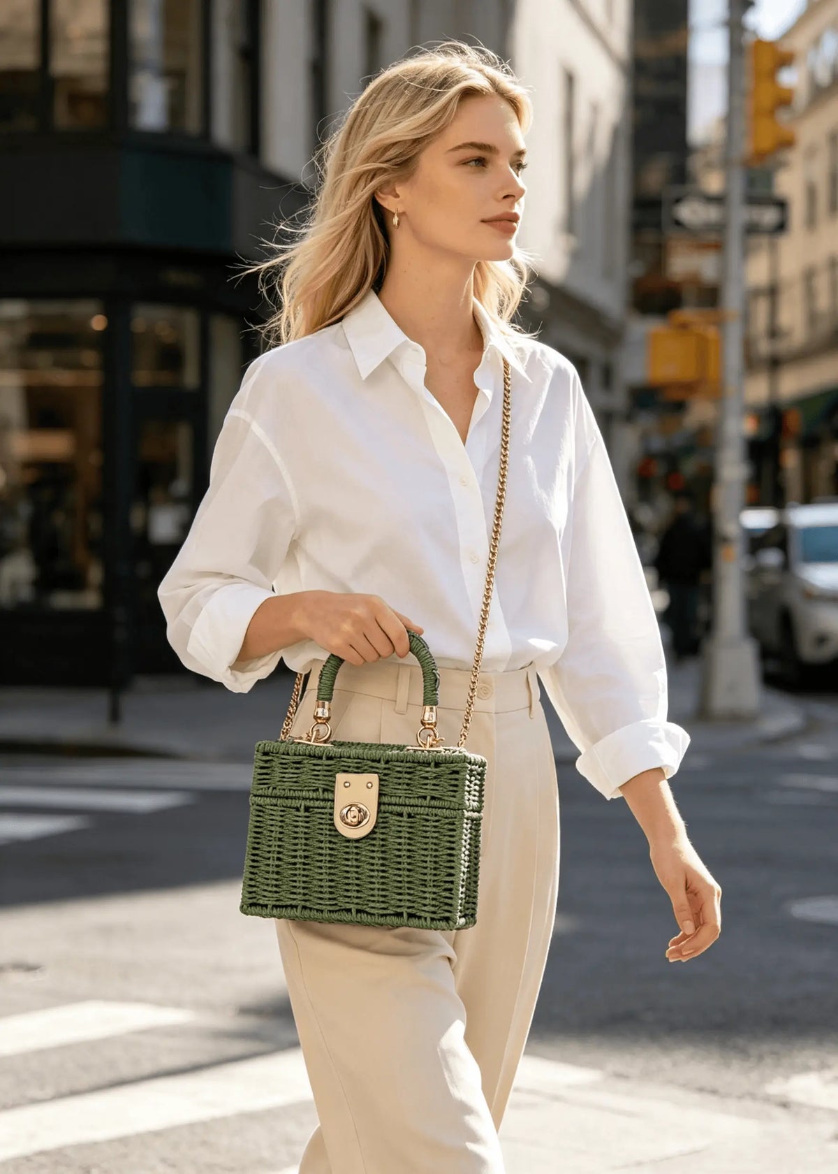 Vintage Lightweight Straw Box Crossbody Bag