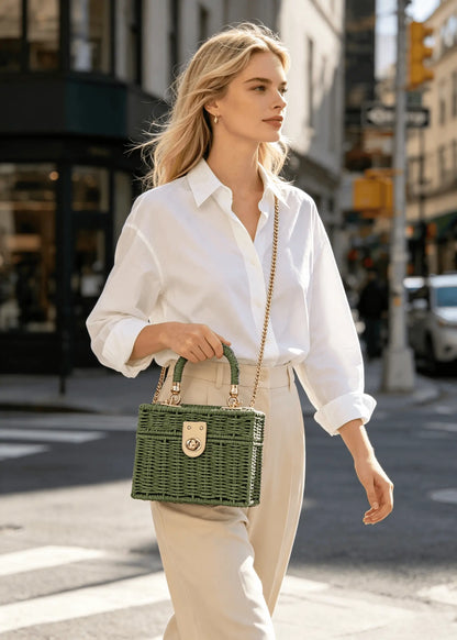 Vintage Lightweight Straw Box Crossbody Bag