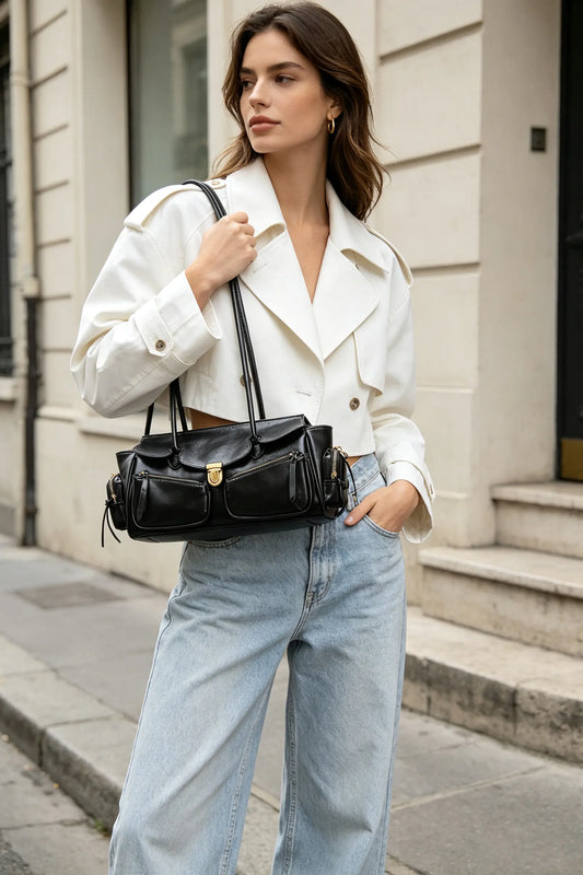 Vintage Distressed Leather Biker Shoulder Bag